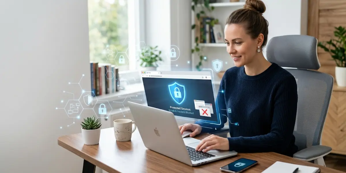 Portátil mostrando una pantalla de privacidad frente al rastreo entre dispositivos